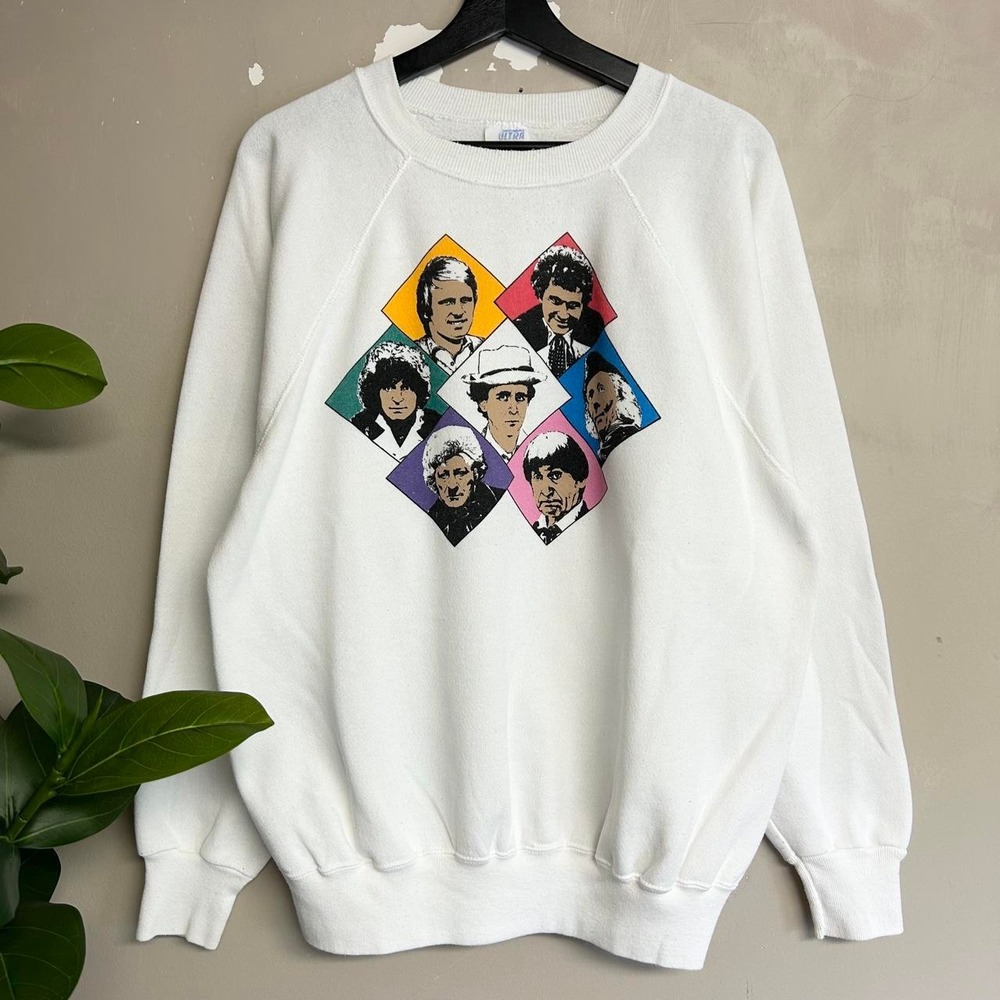 Vintage 80s Ultra Sweats Pop Art Raglan Sweatshirt White Mens L Made in USA